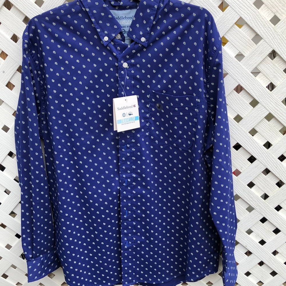 Men’s Medium Blue Paisley Long Sleeve Shirt